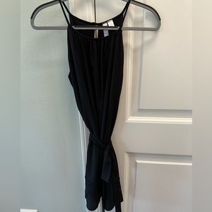 Alya Black Mini Dress with embroidery detail, belt & keyhole back, Size S